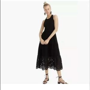 J. Crew Tiered Maxi Dress Eyelet Trim Black NWT